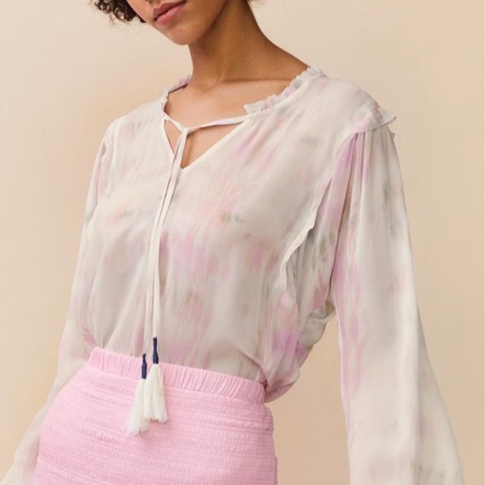 Anthropologie Dolan Left Coast Lucille Tie Neck Blouse in Lilac M NWT